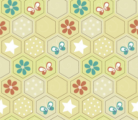 Background with flowers and butterflies. Vector.
