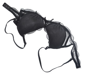 Female black lace bra isolated on white background - obrazy, fototapety, plakaty