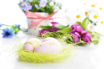 flowers and easter eggs