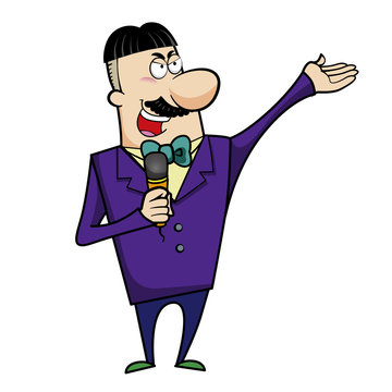 Cartoon Host Emcee with Microphone