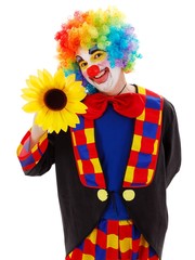 Clown with big yellow flower