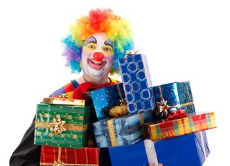 Clown with presents