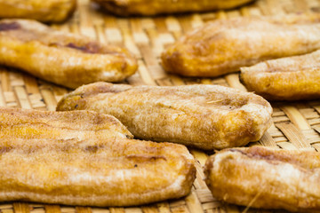 Dried bananas in bamboo basket