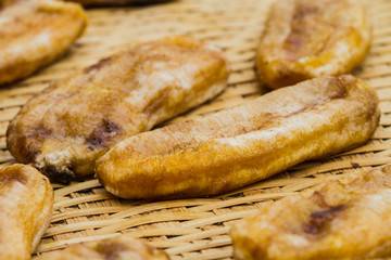 Dried bananas in bamboo basket