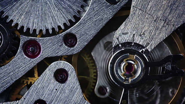 The mechanism of old watches. Close-up