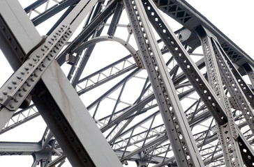 Support above the bridge, steel structure close-up