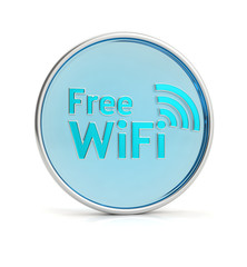 Free WiFi sign isolated on white. Glossy wireless icon