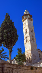 Fototapeta premium Mosque of Omar Minaret Vertical Panorama, Jerusalem