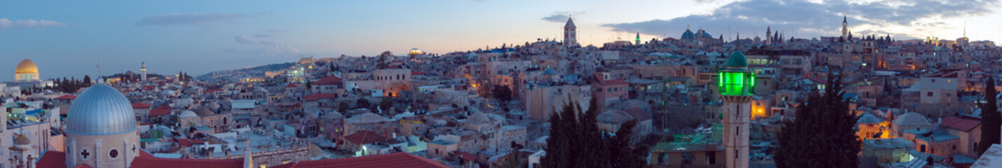 Obraz premium Panorama - Old City at Night, Jerusalem