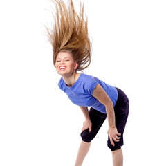 Pretty girl in zumba dancing  pose with disheveled hair