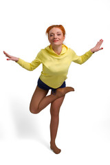 woman stand on one leg in yoga pose Isolated