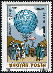 stamp printed in Hungary, shows Dr. Menner air balloon, 1811