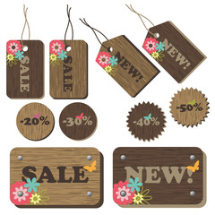 Set of wood tags with flowers