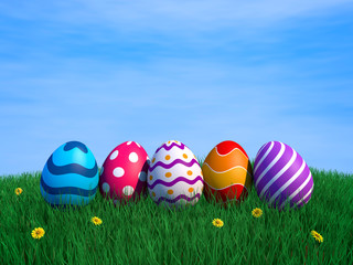 Easter Eggs On Grass