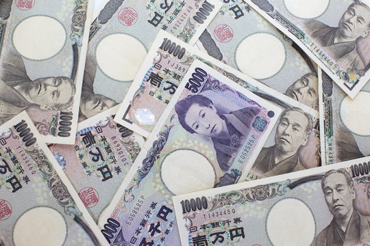 5000 Japanese yen notes. Currency of Japan
