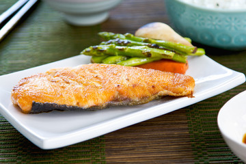 Grilled Salmon with Miso soup and rice