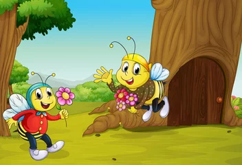 Fototapeten Die zwei Bienen in der Nähe eines Baumhauses © GraphicsRF