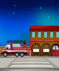 A fire truck near the fire station