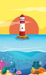 Washable wall murals Submarine A lighthouse in the middle of the sea