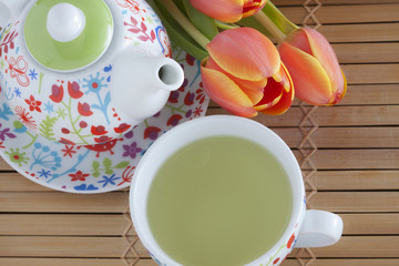 Green tea served at tablet