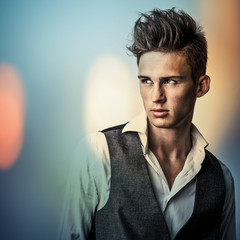 Multicolored portrait of elegant young handsome man.