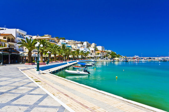promenade in Mediterranean town Sitia Greece Crete