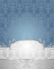 Set Seamless pattern in Victorian style Blue and Silver colors
