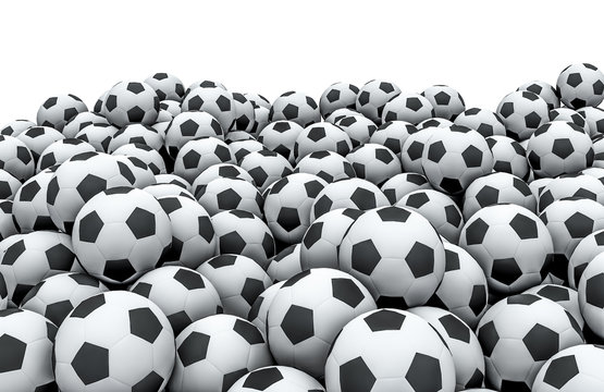 Soccer balls pile