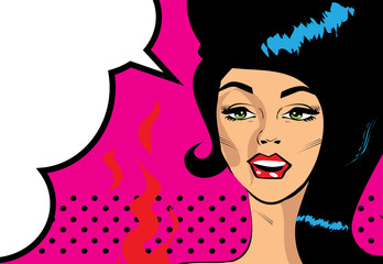 Retro Pop Art Hot Woman Love Vector illustration of smile female