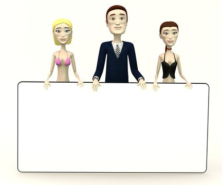 3d render of cartoon characters with empty board