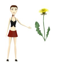 3d render of cartoon character with dandelion