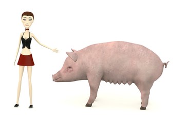 3d render of cartoon character with pig