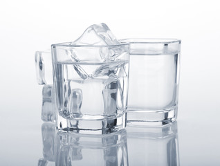 Vodka shots with ice cubes