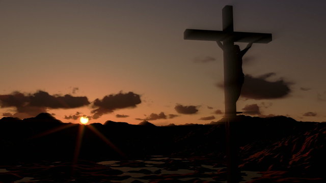 Jesus on Cross, timelapse clouds at sunrise