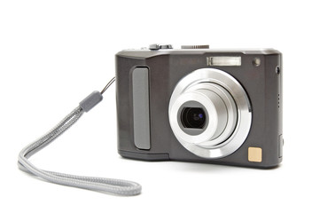 Black digital camera isolated on white