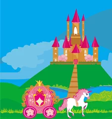 Wall murals Pony castle and beautiful carriage