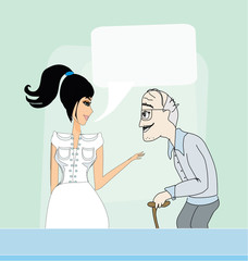 vector illustration of a sexy nurse and senior man