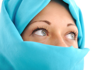 Young woman with blue scarf