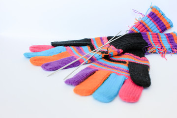 Knitted colorful gloves