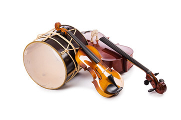 A group of instruments isolated on white