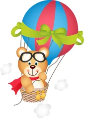 Poster Dieren in luchtballon Heteluchtballon met teddybeer