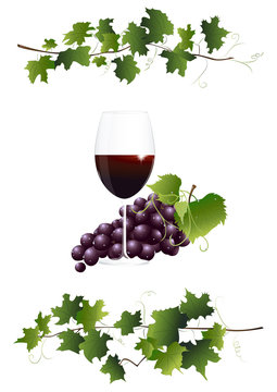 Rotweinglas und Weintrauben