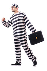 Convict criminal in striped uniform