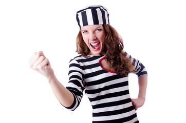 Convict criminal in striped uniform