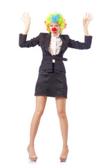 Fototapeta premium Woman clown in business suit