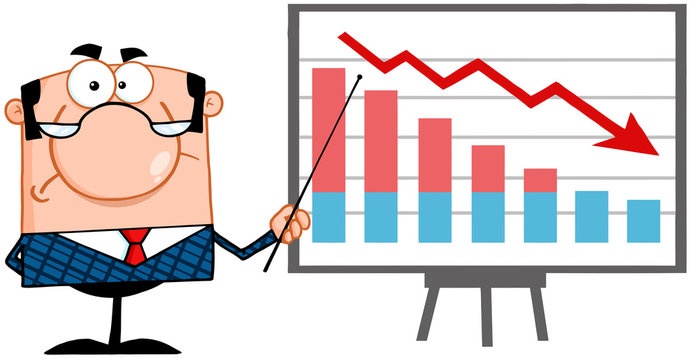 Angry Business Manager With Pointer Presenting A Falling Chart