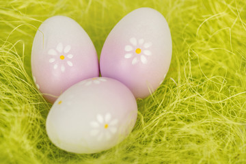 Fototapeta na wymiar Easter three Eggs on grass