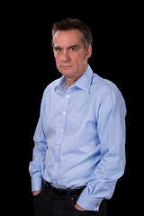Angry Frowning Middle Age Business Man in Blue Shirt