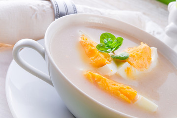 Polish Easter soup with egg and sausage