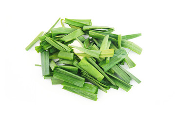 Chopped Leeks on white background